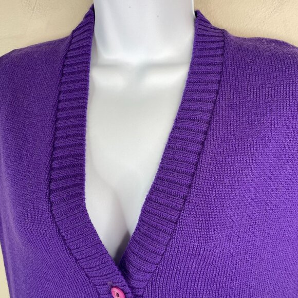 Vintage Womens Preppy Twee Granny Sweater Vest Medium Purple Ivy League Bright - Picture 5 of 10